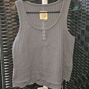 Chaser Gray Blue Sparkle Waffle Knit Tank Top